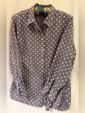 Ann Taylor Navy and White Polka Dot Button-Down Shirt